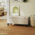 HOMCOM Rectangular Tufted Linen Storage Ottoman Bench with Flip Top - Beige-Flipping lid design makes it easy to open and put clutters into it