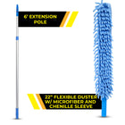 Gritt Commercial 22" Flexible Wand Duster - Microfiber and Chenille Sleeve - 6' Telescopic Pole-Head bends in any shape to dust ceiling fans and more