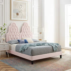 Modway Alexandria Tufted Performance Velvet Twin Platform Bed with Black Wood Legs - Pink-Wood Slat Support System