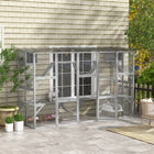PawHut 74" H Large Outdoor Catio with Cat Condos, Platforms and Ladders - Grey-Combines cat shelves, bridges, ramps, sleeping boxes, and scratchers 