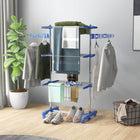 HOMCOM 3-Tier Collapsible Adjustable Clothes Drying Rack - Blue-Folding down racks, rotatable wings and foldable legs for easy storage 