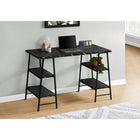 Monarch Specialties 7528 48" Computer Desk - Black Marble-Look/Black Metal-Thick, rectangular desktop and 4 shelves in 2 different sizes are finished in a non-glossy, black marble-look laminate