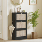 HOMCOM Rattan Shoe Storage Organizer with 3 Flip Drawers - Black-Two-level adjustable shelves customize storage space