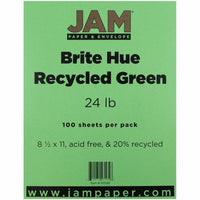 Jam Paper 24 lb Colored Paper - 8.5" W x 11" L - Green Recycled - 100 Sheets-Color: Green