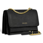 Champs Gala Collection Leather Clutch Shoulder Bag - Black-Magnetic snap closure