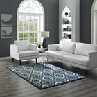 Modway Kalinda Rustic Vintage Moroccan Trellis Area Rug - 8 ft W x 10 ft L - Ivory Moroccan Blue/Brown-Tight Low Pile Weave