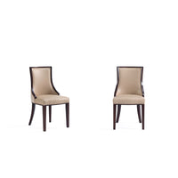 Manhattan Comfort Grand 18.5" Traditional Faux Leather and Velvet Upholstered Dining Chair - Tan - Set of 2-Traditional Dining Chair for Dining Room Use. Set of 2
