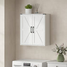 HOMCOM Farmhouse Bathroom Wall Cabinet with Barn Doors and Adjustable Shelves - White-Wall-mounted feature maximizes vertical bathroom area efficiently