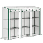 Outsunny Lean-to Mini Greenhouse with 3 Tier Shelves & 3 Roll-Up Doors - White- Three-tier plant shelf maximizes storage for gardening essentials
 