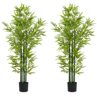 HOMCOM 5' Artificial Bamboo Tree in Pot - Green - 2 Pack-Beautiful set of two artificial bamboo design 