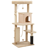 PawHut 52" Cat Tree with Scratching Posts, Bed and Condo - Beige-Activity play center keeps cats entertained and active 