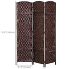 HOMCOM 3 Panels Hand-Woven Freestanding Room Divider for Home Office - Brown-Connected with dual directional hinges so this room divider can be adjusted to any angle
