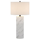 Hudson&Canal Elise 30"" Tall Table Lamp with Fabric Shade - Marble/Black/White-Paired with a white drum fabric shade