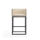 Manhattan Comfort Embassy 21" Mid-Century Modern Faux Leather Upholstered Bar Stool - Cream and Black - 2 Pack-Includes Footrest Base