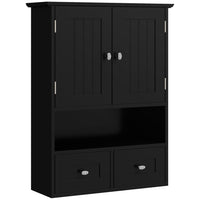 kleankin Bathroom Wall Cabinet with Shelf and Drawers - Black-Wall-mounted design is space-saving