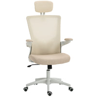HOMCOM Ergonomic Office Chair with Adjustable Headrest - Beige-Get customized support with an adjustable headrest and 2D lumbar support for comfort