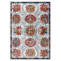 Modway Entourage Kensie Distressed Floral Moroccan Trellis Area Rug - 8 ft W x 10 ft L - Ivory Blue Red Orange Yellow-Distressed Vintage Floral Moroccan Trellis Area Rug
