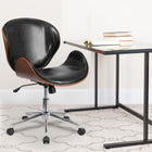 Flash Furniture Mid-Back Walnut Wood Swivel Conference Chair - Black Leather-CA117 Fire Retardant Foam