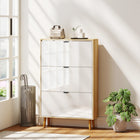 HOMCOM Narrow Shoe Cabinet with 3 Flip Drawers - White-Three flip drawers accommodate 24 pairs of shoes