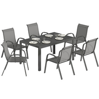 Outsunny 7 Pieces Outdoor Dining Set for 6 with Stackable Chairs - Light Grey-Enjoy meals outdoors with a spacious 180×77 cm table and eight chairs