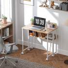 HOMCOM 31.5" Rolling Folding Desk with Wheels and Storage Bag - Natural-Open shelf stores books and documents for easy access with a back panel to prevent falling