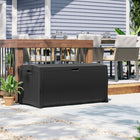 Suncast Resin Wicker Deck Box - 99 Gal. - Black-Perfect for storing cushions, garden supplies, and firewood.