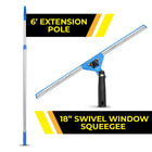 Gritt Commercial Window Washing Kit - 18" Swivel Window Squeegee - 6' Telescopic Pole-Tools easily attach to the included telescopic 6' pole