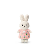 Just Dutch Miffy Handmade Bunny Plush Toy - Pink Tulip Dress-Hand-crocheted Miffy character plush toy featuring a charming pink dress with a tulip flower pattern
