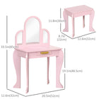 Qaba Kids Makeup and Dressing Table and Chair Set - Pink-High-quality MDF wood frame with pinewood handle 