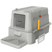 PawHut 80L Stainless Steel Cat Litter Box - Light Grey-Features a pull-out drawer and flip-up front for effortless cleaning 