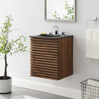 Modway Render 18" Wall-Mount Bathroom Vanity - Walnut/Black-Wall-Mount Design