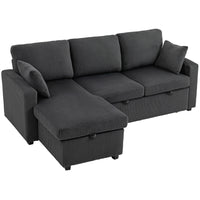 HOMCOM 81" 2 In 1 Pull Out L-Shaped Sleeper Sofa Bed - Dark Grey-Easily converts into a bed, offering flexible space for overnight guests
