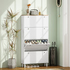 HOMCOM Shoe Cabinet with 4 Flip Drawers in Narrow Design - White-Adjustable and removable shelves store taller or bulkier shoes