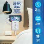 Bell + Howell Power Pro Outlet Extender-With device dock: you can dock up-to 2 devices while having them charge with the built-in device dock on the top of the unit