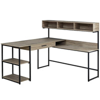 Monarch Specialties 7161 Computer Desk - Dark Taupe/Black Metal Corner-L-shaped computer desk with storage in a dark taupe wood-look finish and a slender yet sturdy metal base in a black finish