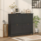 HOMCOM Narrow Shoe Cabinet with 4 Flip Drawers & 5 Legs for Entryway - Black-Adjustable or removable shelves offer flexible storage options