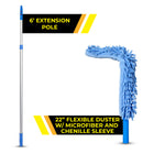 Gritt Commercial 22" Flexible Wand Duster - Microfiber and Chenille Sleeve - 6' Telescopic Pole-2-section telescopic pole offers adjustable 3 - 6' length and secure locking