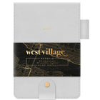 Mead West Village Notepad with Pen - 6 1/8" H x 4 1/4" W - 60 Sheets-Elegant Design: Suede-like cover with gold text for a sophisticated, polished look