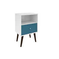 Manhattan Comfort Liberty 1.0 Nightstand, White and Aqua Blue (203AMC64)-Modern Nightstand for Bedroom or Living Room use.
