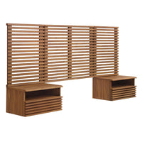 Modway Render 6-Piece Wall Mount Twin Headboard with Nightstands - Walnut-Headboard and Nightstands Set