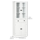 HOMCOM 63" H Kitchen Pantry Cabinet with Adjustable Shelves and Glass Door - White-Central drawer with knobs and smooth metal glides allow you to put away napkins, towels and silverware with ease 