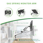 ShoppingAll Adjustable Single Gas Spring Monitor Desk Mount - White-Designed with a gas spring system which provides flexible and fluid laptop/monitor motion.