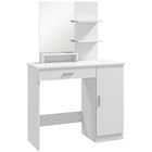HOMCOM Vanity Desk with Mirror - 35.4" L x 15" W x 54.3" H - White-A clear mirror makes your makeup more convenient 