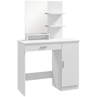 HOMCOM Vanity Desk with Mirror - 35.4" L x 15" W x 54.3" H - White-A clear mirror makes your makeup more convenient 