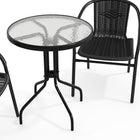 Flash Furniture 23.75" Round Glass Metal Table with 2 Black Rattan Stack Chairs-5mm Thick Glass