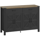 HOMCOM 47.2" L Sideboard Buffet Cabinet - Black-Wood grain finish, barn doors, and metal accents add rustic farmhouse charm 