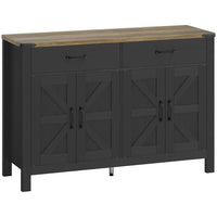 HOMCOM 47.2" L Sideboard Buffet Cabinet - Black-Wood grain finish, barn doors, and metal accents add rustic farmhouse charm 