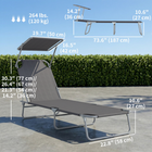 Outsunny Outdoor Lounge Chair - for Beach - Camping - Hiking - Backyard - Grey-Detachable and adjustable awning for appropriate sun shade