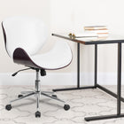 Flash Furniture Mid-Back Mahogany Wood Swivel Conference Chair - White Leather-Tilt Lock Mechanism