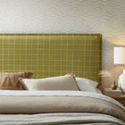 Modway Camille Checkered Linen Blend King Size Headboard - Artichoke Windowpane Check-French Seam Detailing